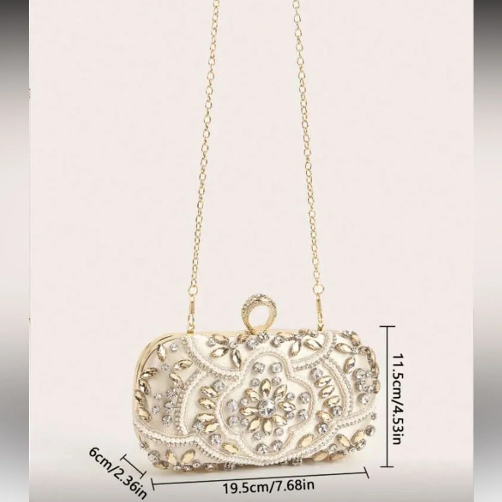 Elegant Cream and Gold Embellished Clutch